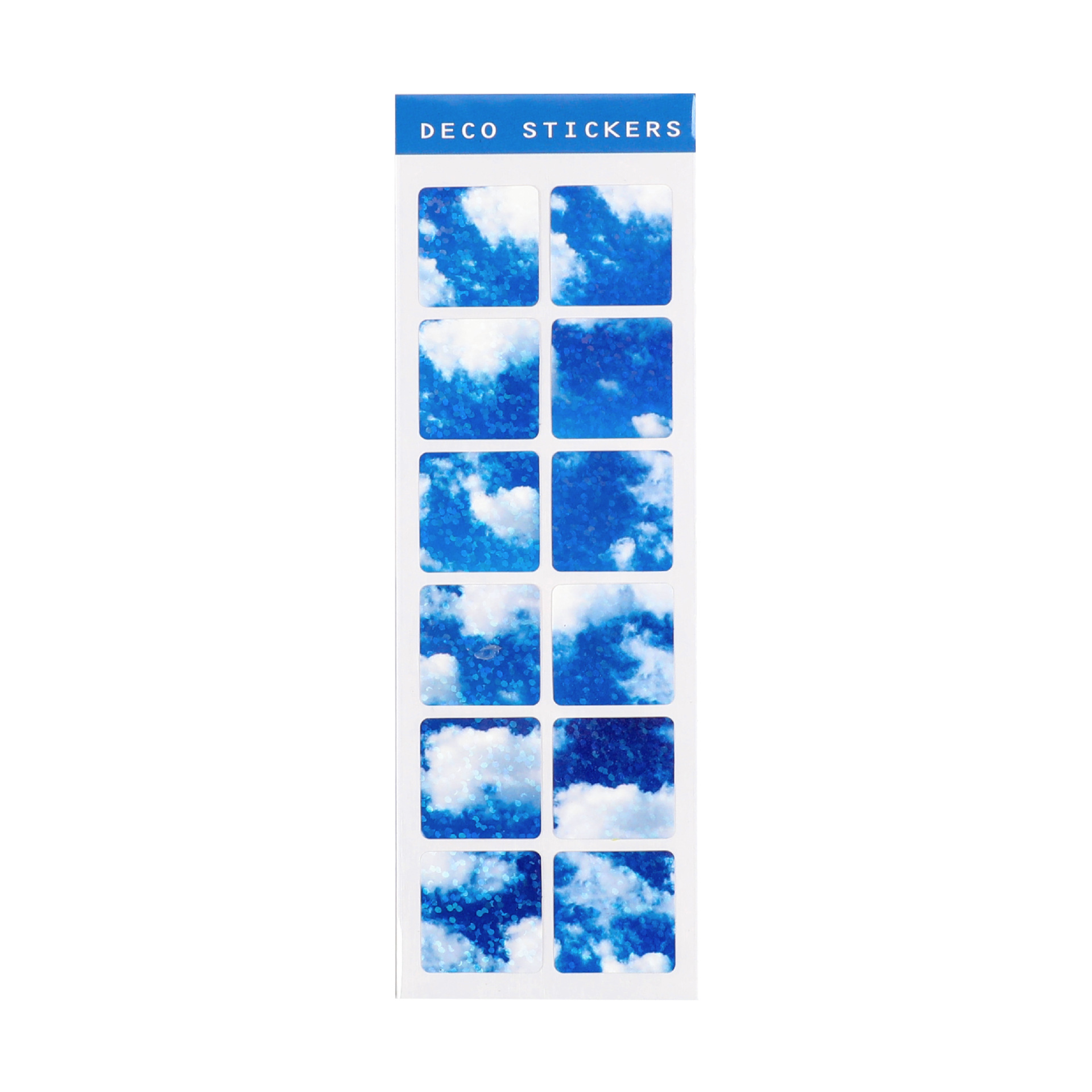 S42 - Tờ 12 sticker vuông PVC chống nước ánh nhũ bầu trời hoa anh đào trang trí đồ dùng học tập, sổ bullet journal