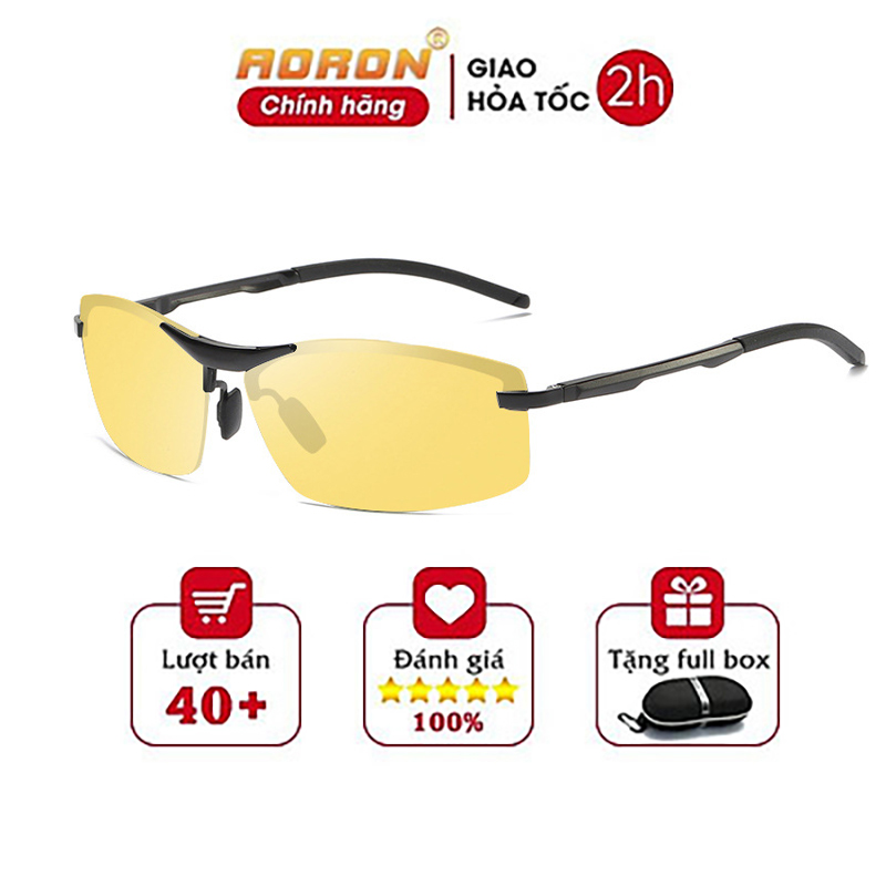 Kính Mát, Kính Râm Nam, Kính Đổi Màu Nam Chính Hãng Đi Ngày Và Đêm Chống Lóa, Chống Uv400 Ôm Mặt Siêu Xịn Ak019 - Aoron - Gọng Đen Mắt Vàng