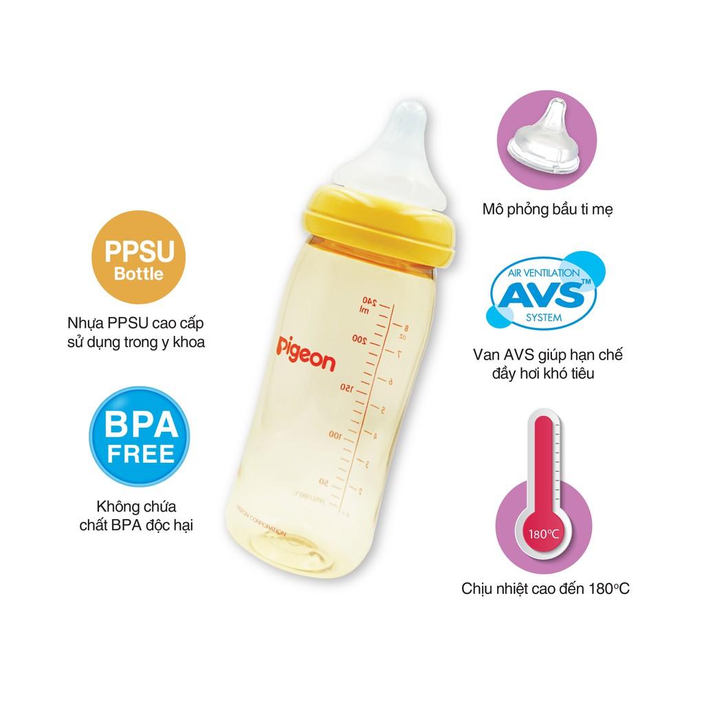 Bình sữa cổ rộng PPSU Plus Voi xanh/ Thỏ hồng Pigeon 330ml