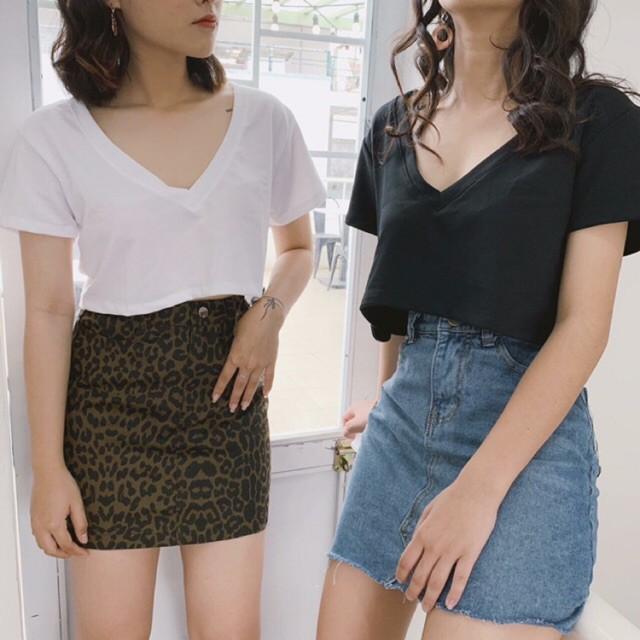 Áo croptop tay ngắn, áo croptop form rộng cổ tim thời trang sành điệu