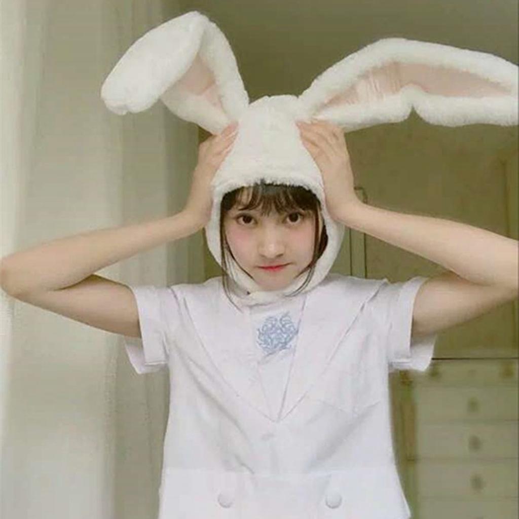 Women Girls Warm Rabbit Ear Moving Jumping Hat Plush Hat