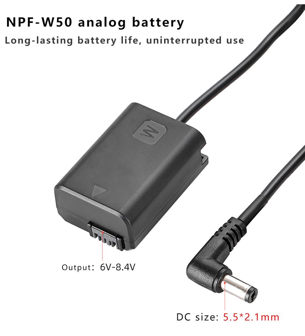 Bộ chuyển đổi bộ ghép Pin giả NP-FW50 với cáp cuộn dây điện kết nối nam DC cho Sony Alpha 7 A7 A7S A7II A7R A3000