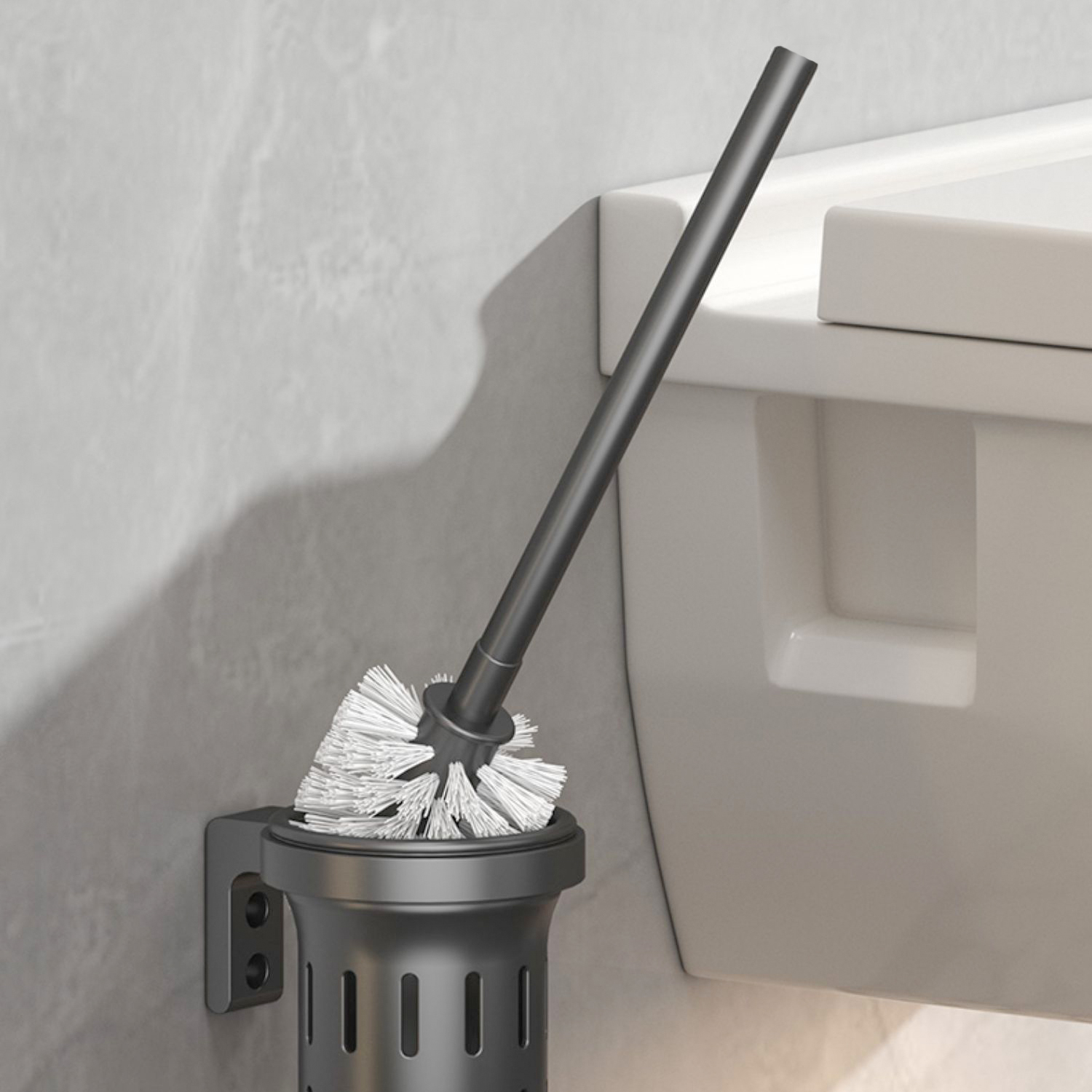 Cây Cọ Rửa Bồn Cầu Toilet  Có Giá Treo Chống Đọng Nước, Chống Bám Mùi, Khô Ráo Bằng Nhôm Kháng Khuẩn [Không Cần Khoan] VANDO