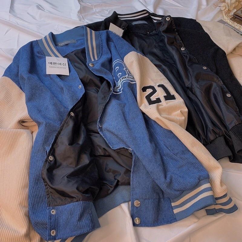 Áo khoác bomber chất nhung tăm unisex, Áo jacket varsity nhung nam nữ thêu chữ  BRO