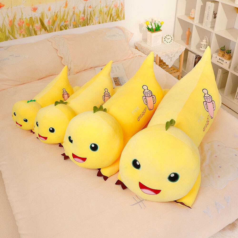 Thú nhồi bông rồng sữa nằm đáng yêu - Size 80cm - Quà tặng gấu bông con rồng vàng êm mịn.