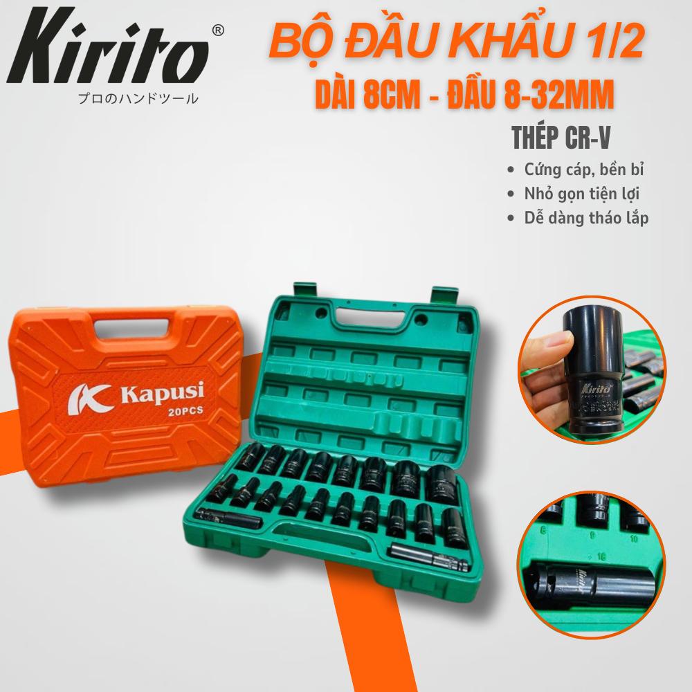 Bộ đầu khẩu 1/2 dài 8cm màu đen từ số 8-32mm cao cấp thép CRV sử dụng tháo lắp bulong chuyên nghiệp