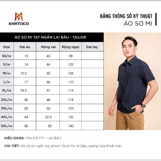 Áo sơ mi nam Khatoco tay ngắn lai ngang