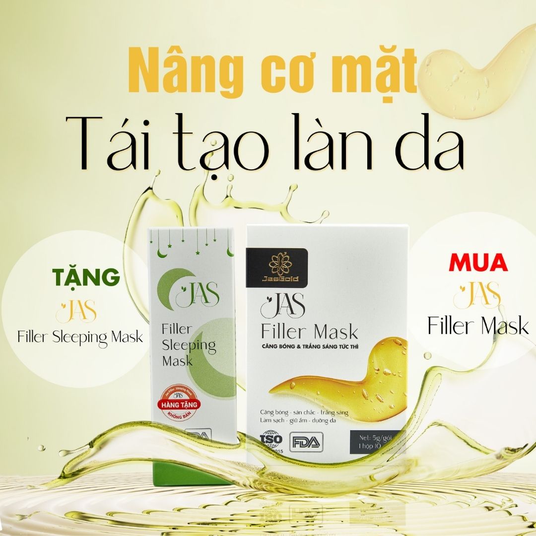 Mặt Nạ JAS FILLER MASK JASGOLD, Chống Lão Hóa Giảm Mụn Cấp Ẩm Dưỡng Da, 1 Hộp 10 Gói Tặng 1 Hộp 5 Mặt Nạ Ngủ