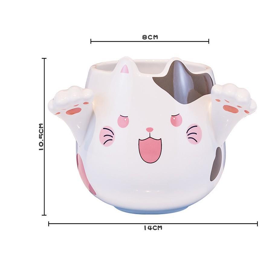 Cốc Sứ Cafe Mèo 3D Có Bàn Tay Cho Bạn Gái Dễ Thương Kèm Thìa, Ly Sứ Cỡ To Tặng Quà Sinh Nhật