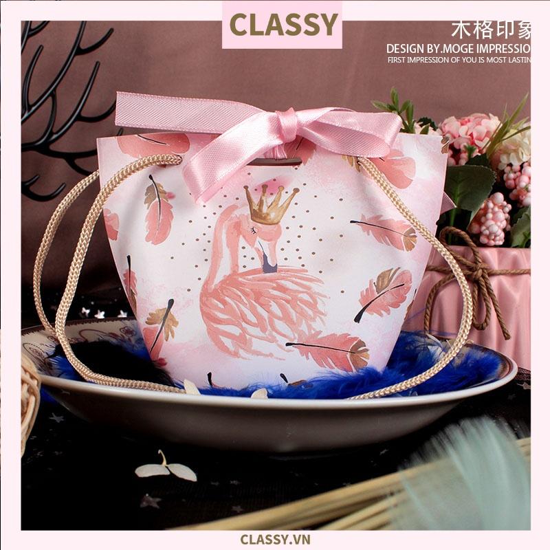 Classy Túi giấy đựng quà thắt nơ in hình dễ thương 14 X 7 X 10 CM đựng son, trang sức, quà tặng đám cưới, lễ tết (Q301)