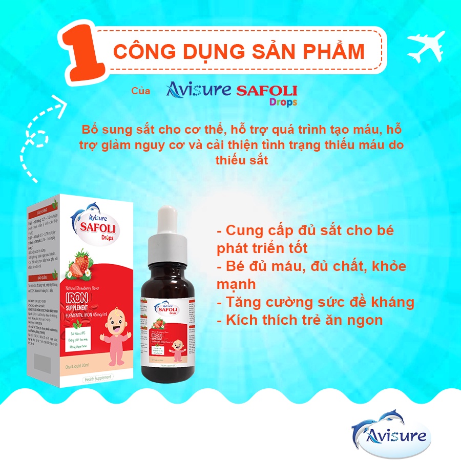 Avisure Safoli Drop Sắt hữu cơ nhỏ giọt cho bé 20ml - dự phòng thiếu máu, bé ăn ngon, hấp thu tốt