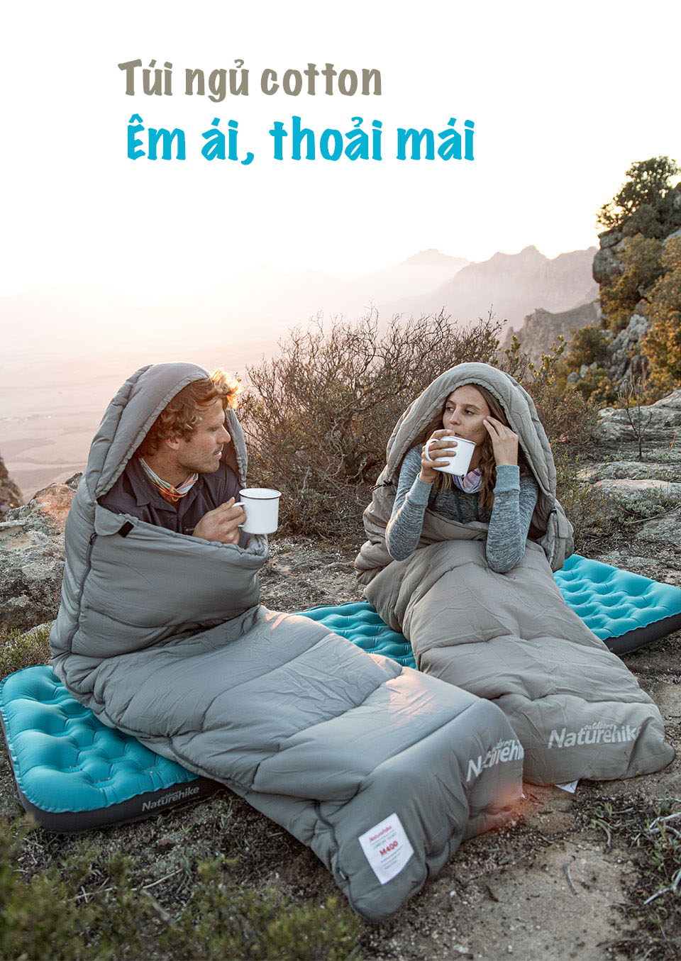 Túi ngủ cắm trại kèm mũ chính hãng Naturehike, chống thấm nước NH20MSD02 6°C