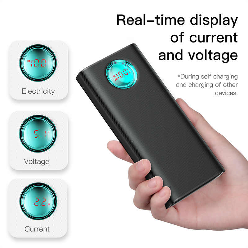 Trắng - Pin sạc dự phòng hỗ trợ sạc nhanh 18W dung lượng 20.000 mAh hiệu Baseus Amblight Fast Charge cho Smartphone Trang bị màn hình LED, PD Fast charge, Quick charge 3.0, 3 cổng sạc ra OutPut chip sạc thông minh - Hàng nhập khẩu