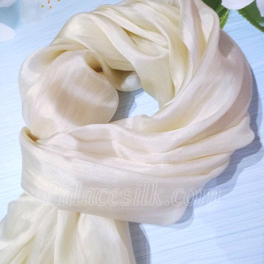 Khăn Lụa Tơ Tằm Palacesilk trơn màu trắng#mềm mượt#nhẹ#thoáng, 100% silk, kích thước 180*85cm