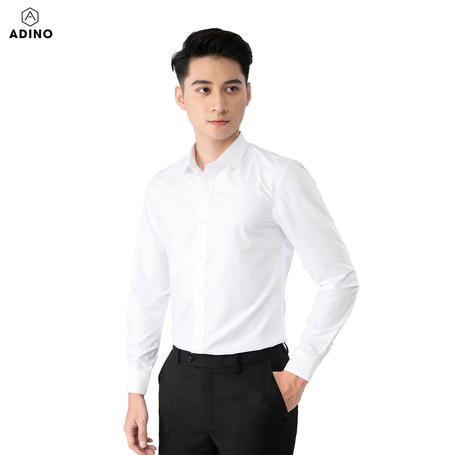 Áo sơ mi nam tay dài ADINO màu trắng tinh vải sợi sồi modal dáng slimfit trẻ trung S302