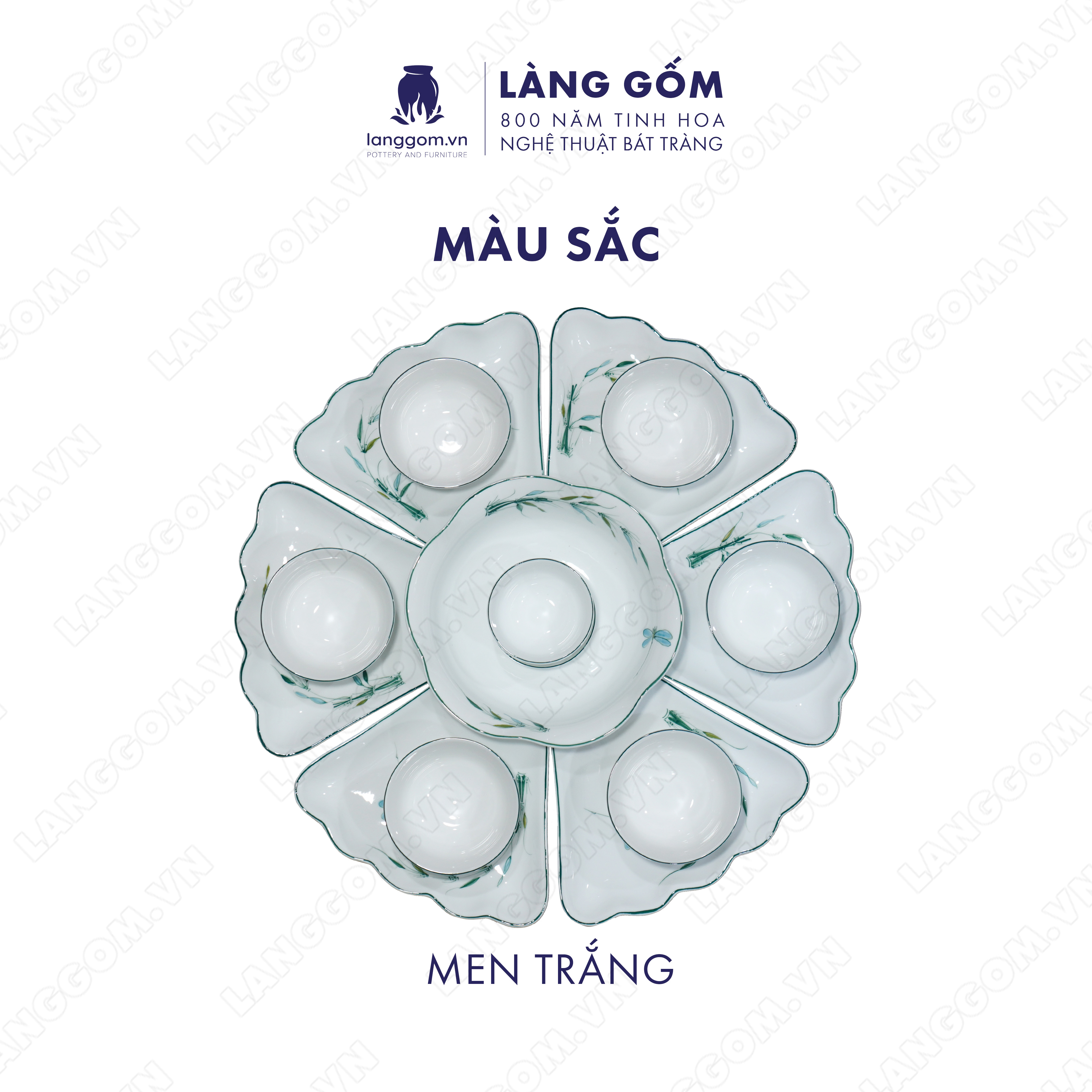 Bộ bàn ăn mặt trời vẽ trúc chuồn - Size: 55cm - Gốm sứ Bát Tràng - langgom.vn