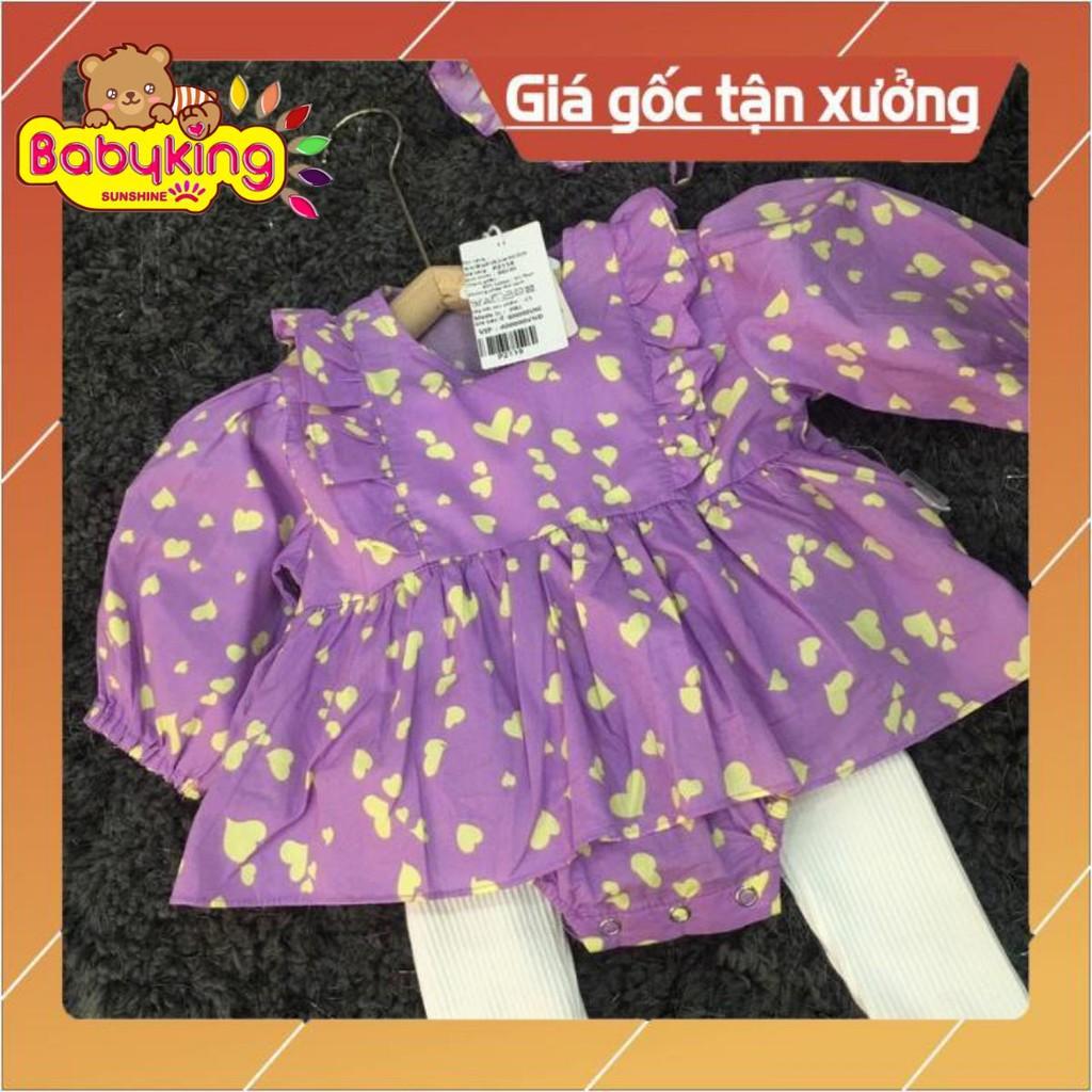 Đầm liền quần kiểu lá sen hình trái tim bé gái ,cotton 100%, thương hiệu Aiueo Nhật Bản.