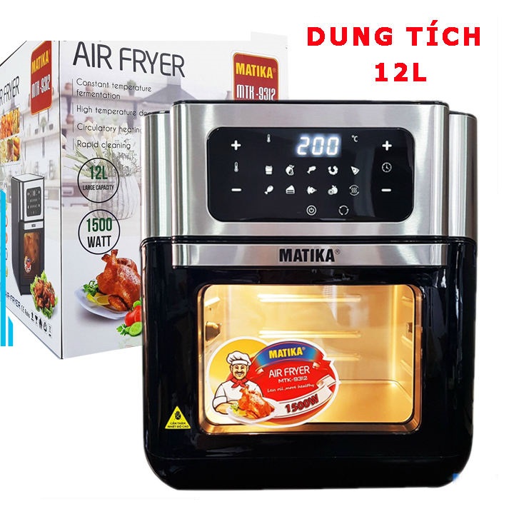 [Hàng chính hãng]Nồi Chiên Không Dầu 12L Matika-9312 Đa Năng 9 in1 chức năng chiên điều khiển cảm ứng hiện đại chiên nướng quay (12.0L)