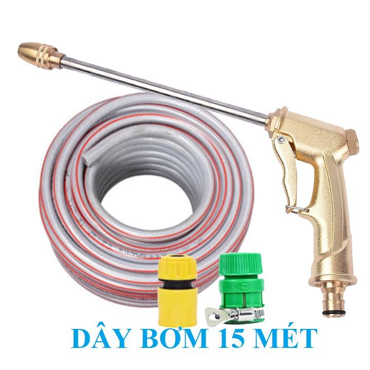 Bộ dây vòi xịt ️bơm nước phun sương️ , tăng áp 3 lần, loại 15m 206701-3 đầu đồng, cút+ đai