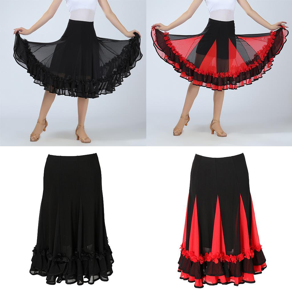 2 Pieces Women Lady Dance Skirt Ballroom Dance Skirt Full Circle Modern Dress Party Costume Dancewear