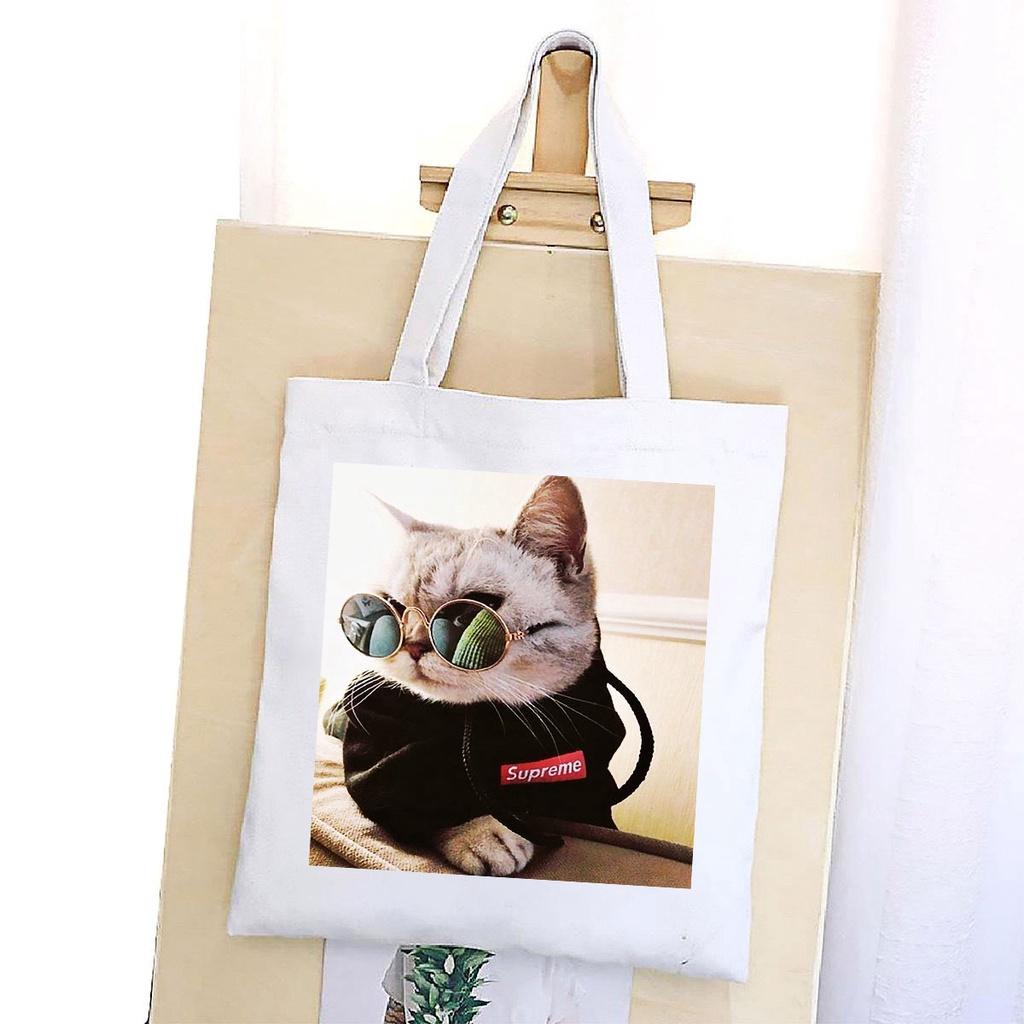 TÚI VẢI ĐEO VAI MEO COOL TOTE CANVAS BAG CÓ KHÓA KÉO SIZE LỚN 33x38cm PHONG CÁCH CÁ TÍNH HOT TREND aomif