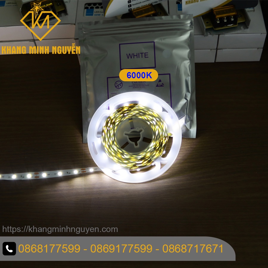 LED dây 2835 12V cuộn 5m - 60 led/mét có keo 2 mặt Ánh sáng trắng