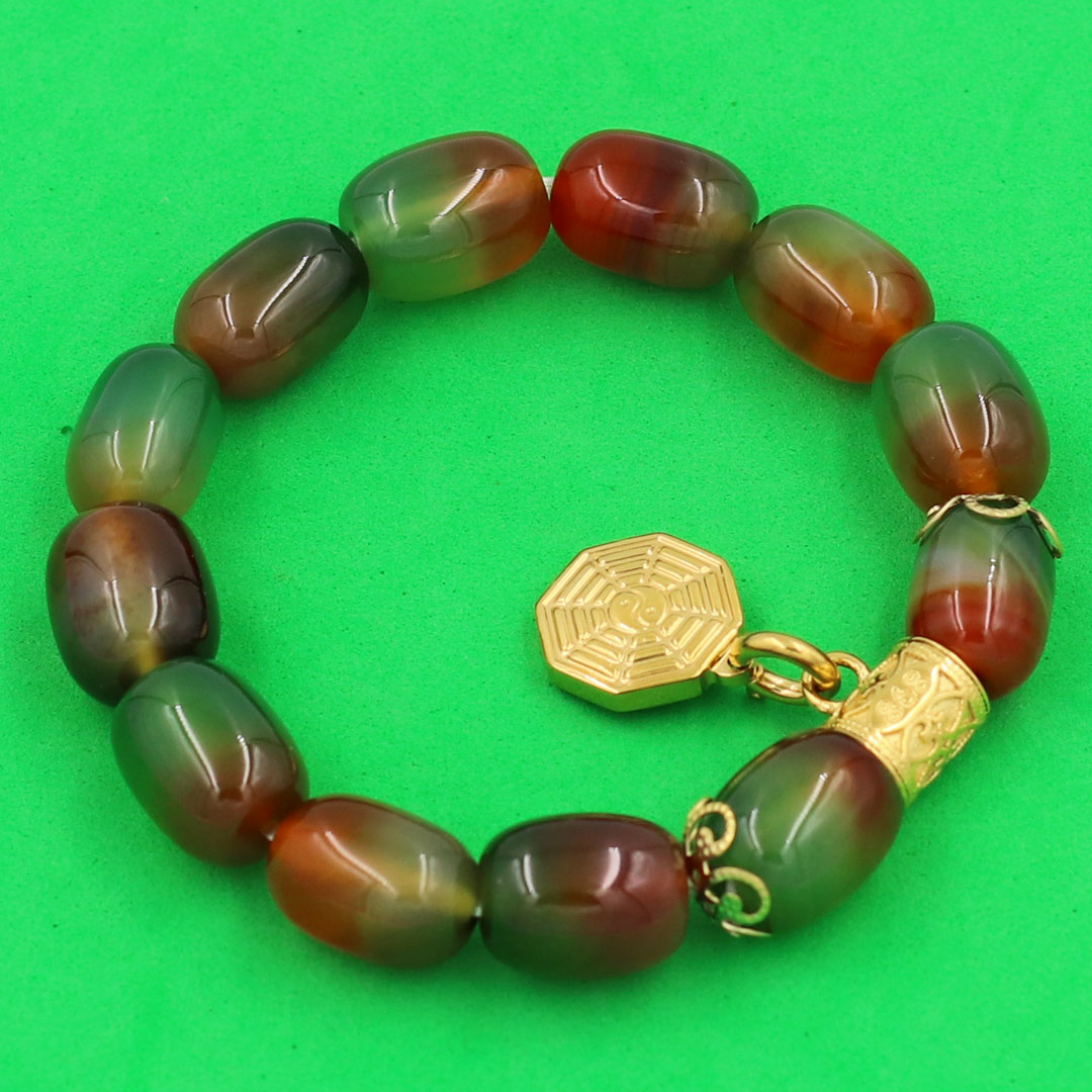 Vòng tay thạch anh xanh cam bầu bát quái VTAXCBBQHKV12