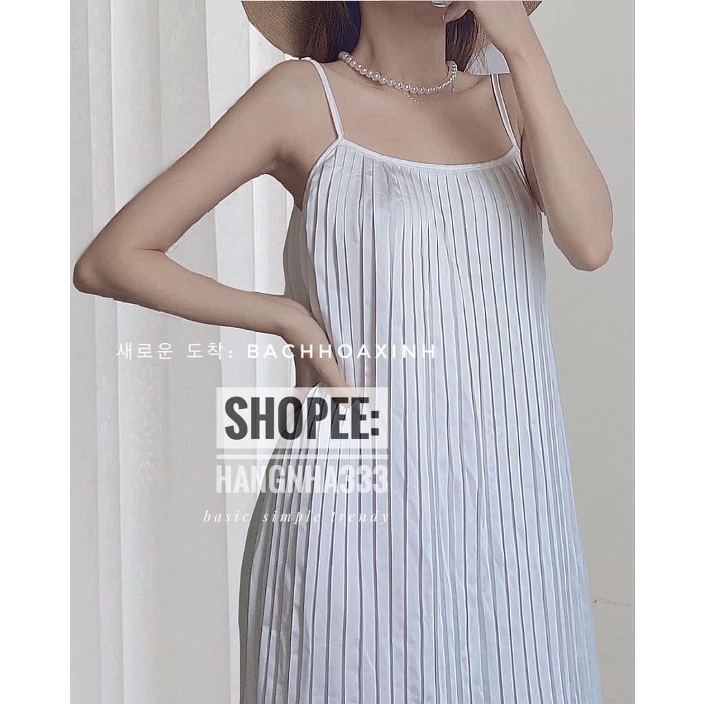 CÓ SẴN || Váy lụa dập ly hai dây basic sang trọng ULZZANG