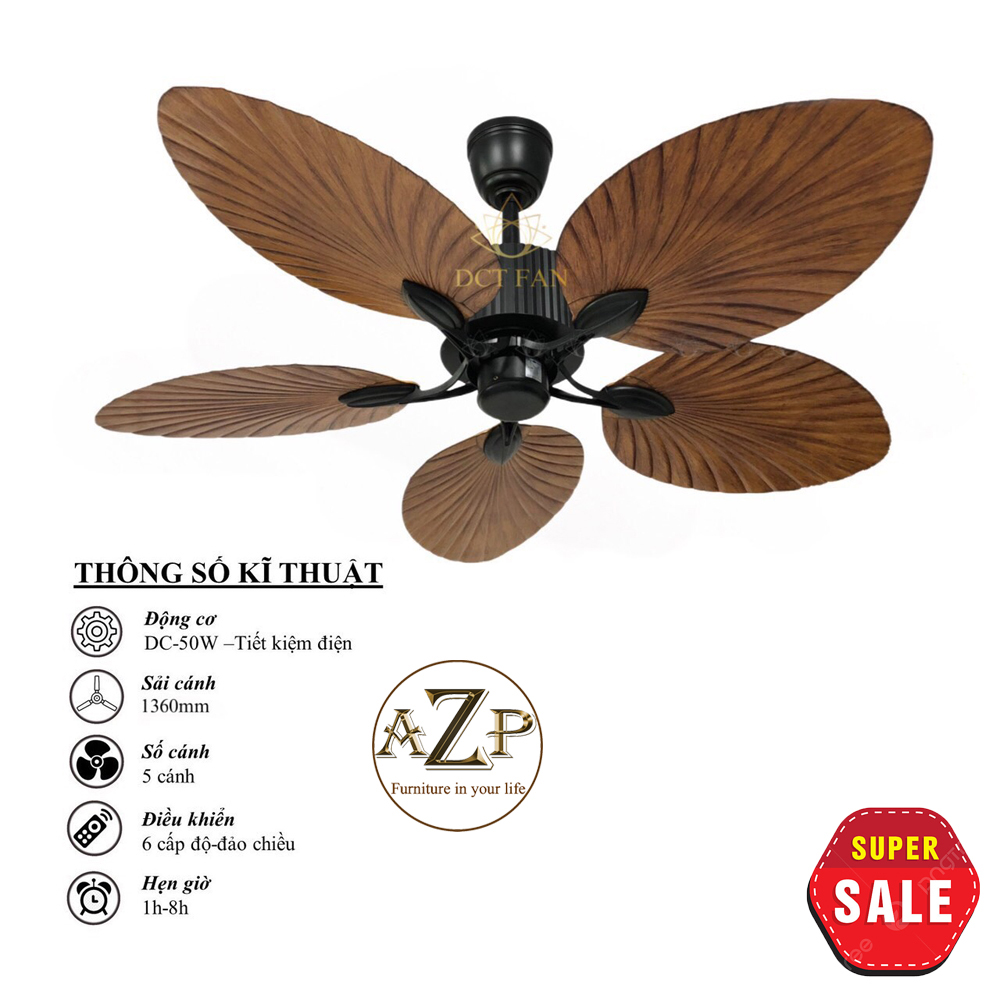 Siêu Sales QUẠT TRẦN AZP- 5 CÁNH NHỰA, CÔNG XUẤT 50W, CÓ REMOTE- Hàng Nhập Khẩu