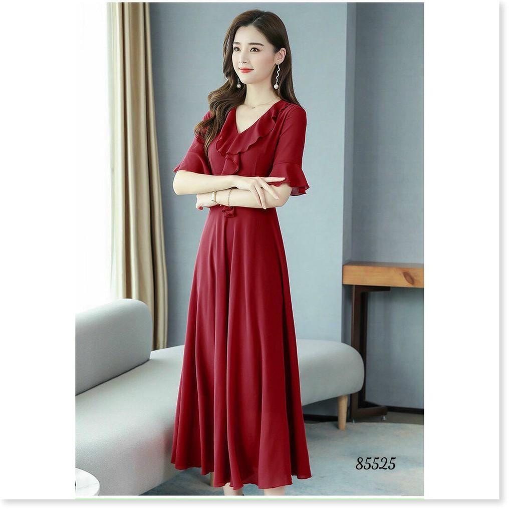 ĐẦM VOAN Ý,THIẾT KẾ HỌA TIẾT TRƠN NHƯNG KHÔNG KÉM PHẦN SANG TRỌNG LANA FASHION