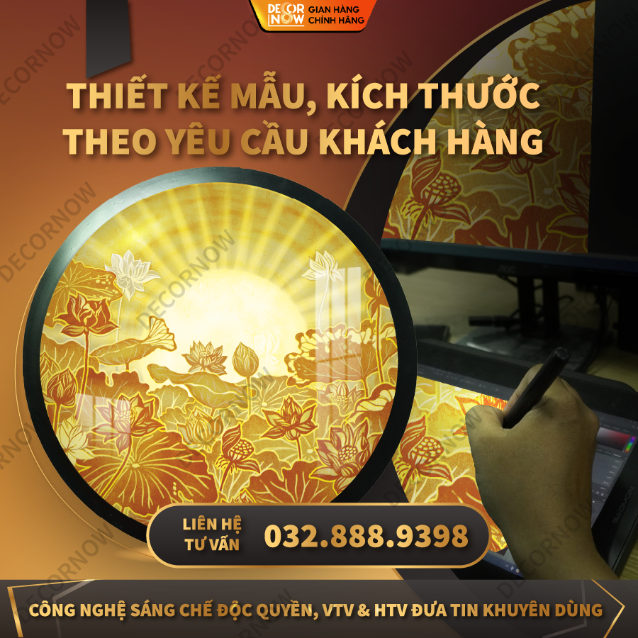 Đèn Hào Quang Phật In Tranh Trúc Chỉ DECORNOW 30,40 cm, Trang Trí Ban Thờ, Hào Quang Trúc Chỉ MANDALA DCN-TC23