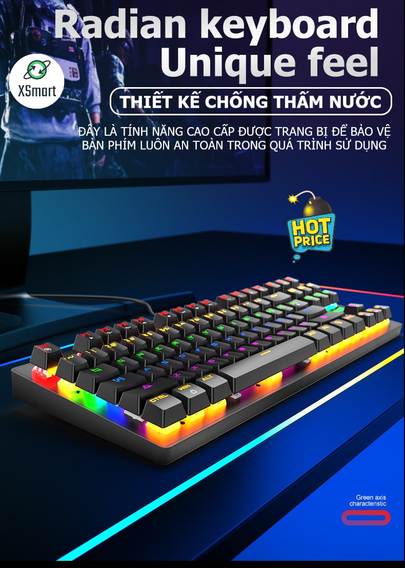 Bộ bàn phím chuột cơ gaming XSmart cao cấp LED nhiều màu tương thích máy tính laptop pc K2 + M8 (đen) - Hàng Chính Hãng