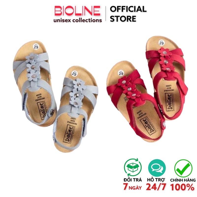 Dép da bò Bioline dép đế trấu xang đan nơ hoa dành cho bé gái mã KID05 - Bioline Official