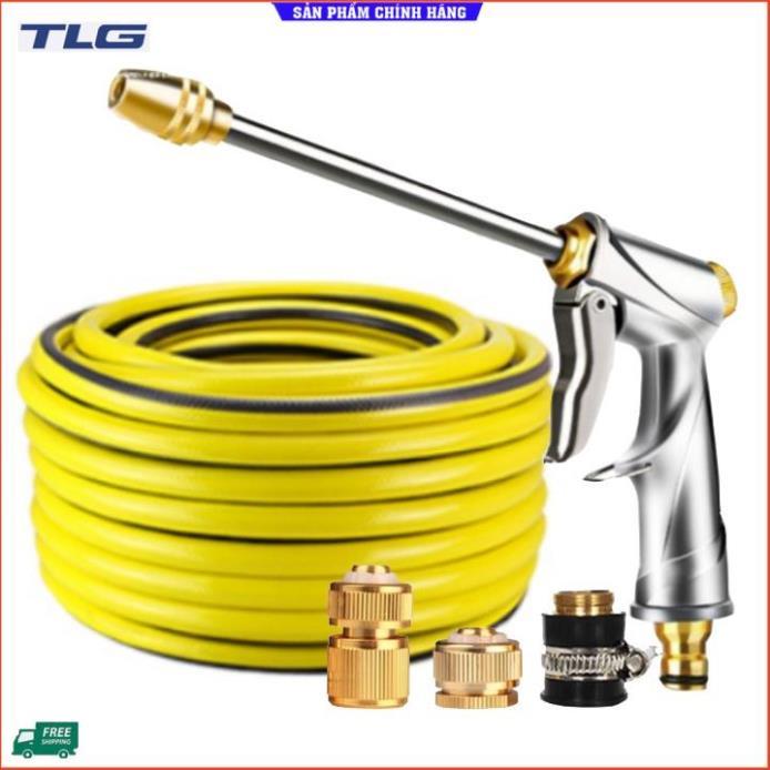 Rửa xe tưới cây Bộ dây và vòi xịt tăng áp lực nước 300% loại 25m cút đồng,nối đồng 206701-2