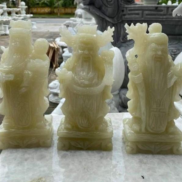 Bộ tượng Phúc Lộc Thọ đá phong thủy, cao 20cm, đá ngọc hoàng long, ngọc pakistan