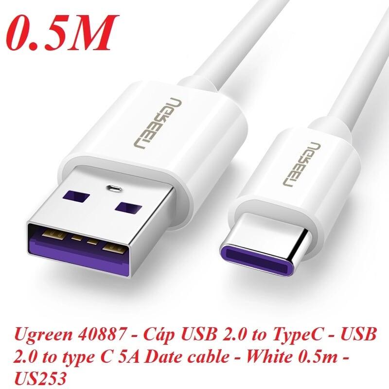 Ugreen UG40887US253TK 0.5M 5A màu Trắng Dây USB sang USB Type-C vỏ ABS - HÀNG CHÍNH HÃNG