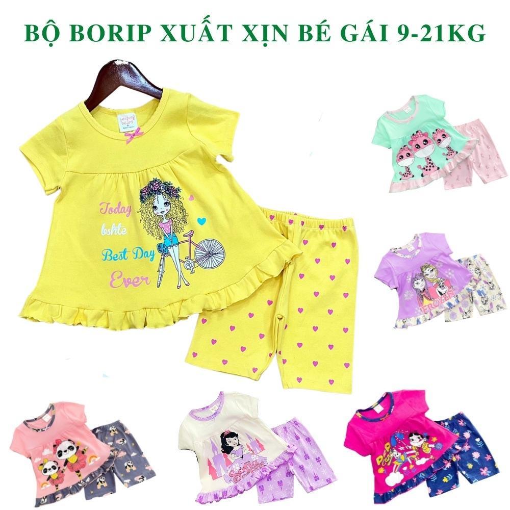 Bộ Babydoll cotton borip xuất mịn mát cho bé Gái 10-22kg Hình in sắc nét- họa tiết Hot hit bé nào cũng mê