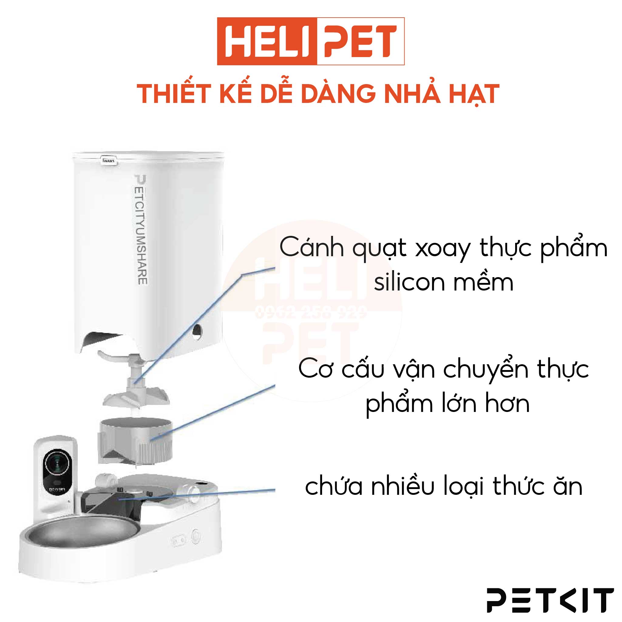 Máy Ăn, Máy Nhả Hạt Cho Mèo Có Camera PETKIT Element Solo Yumshare Dung Tích 3 Lít - HeLiPet