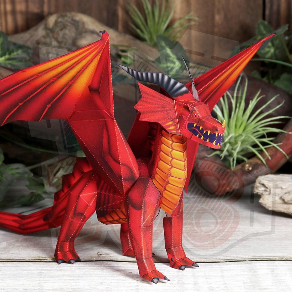Mô hình giấy động vật Red Dragon mini