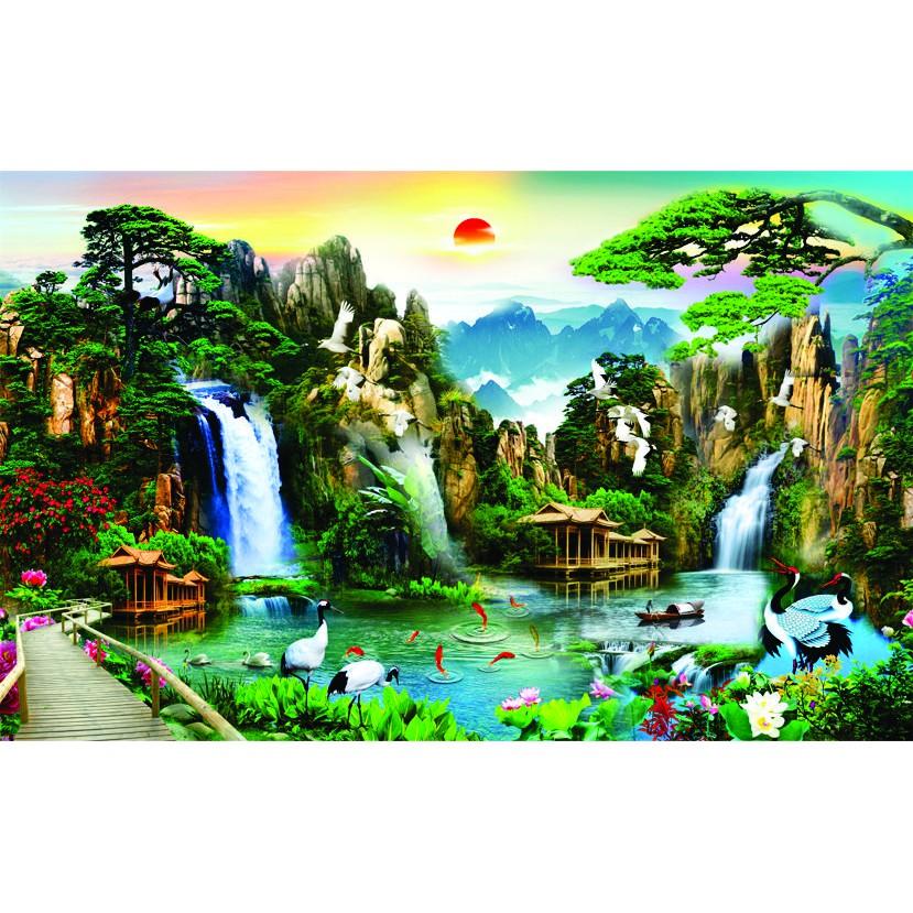 Tranh phong thủy - Sơn thủy hữu tình - thủy mặc in decal PP