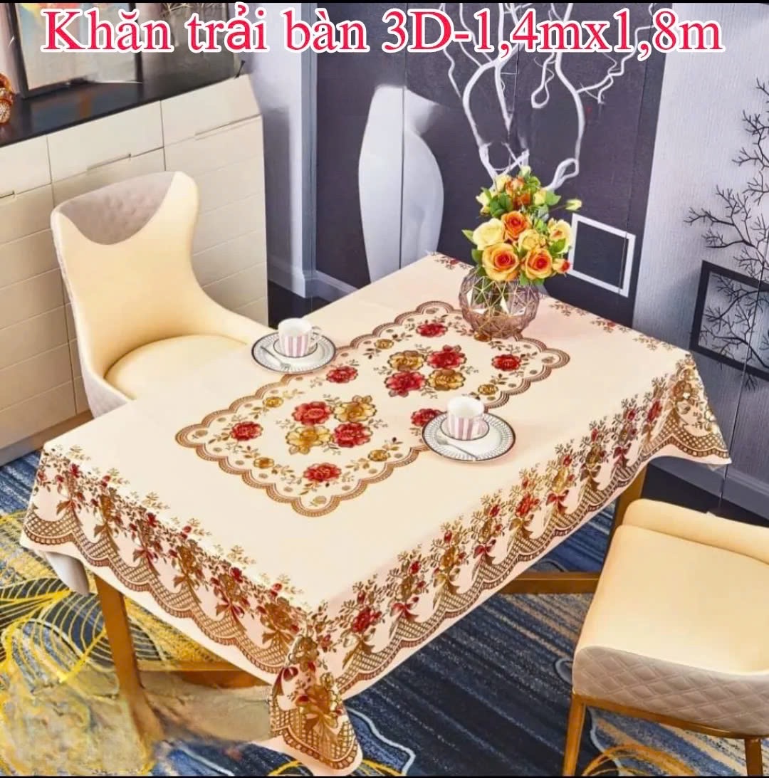 Khăn trải bàn PVC W751 - in nổi hoa văn sang trọng, nền màu vàng nhủ, không thấm nước