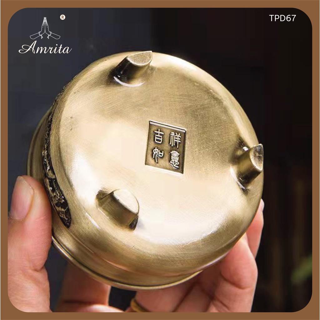 Lư Hương Bằng Đồng - Lư đồng đốt hương ba chân đế thiết kế sang trọng - Lư xông trầm bằng đồng nguyên khối, dày dặn,