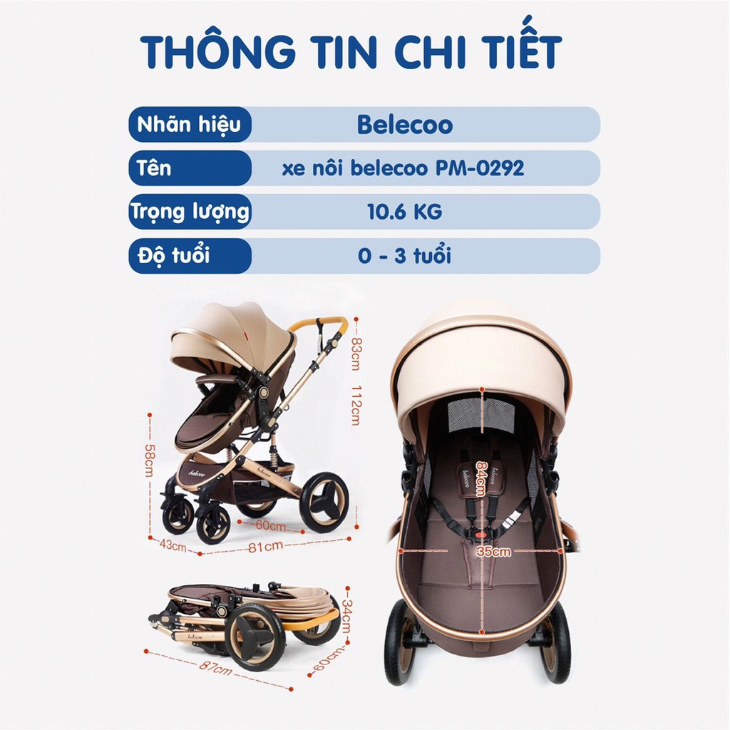 Xe đẩy nôi 2 chiều Beleco đa năng - đẩy là sang, mẫu mới 2021, Dễ dàng gấp gọn mang theo khi đi du lịch - TẶNG KÈM BỘ THẺ HỌC THÔNG MINH 16 CHỦ ĐỀ 416 THẺ CHO BÉ