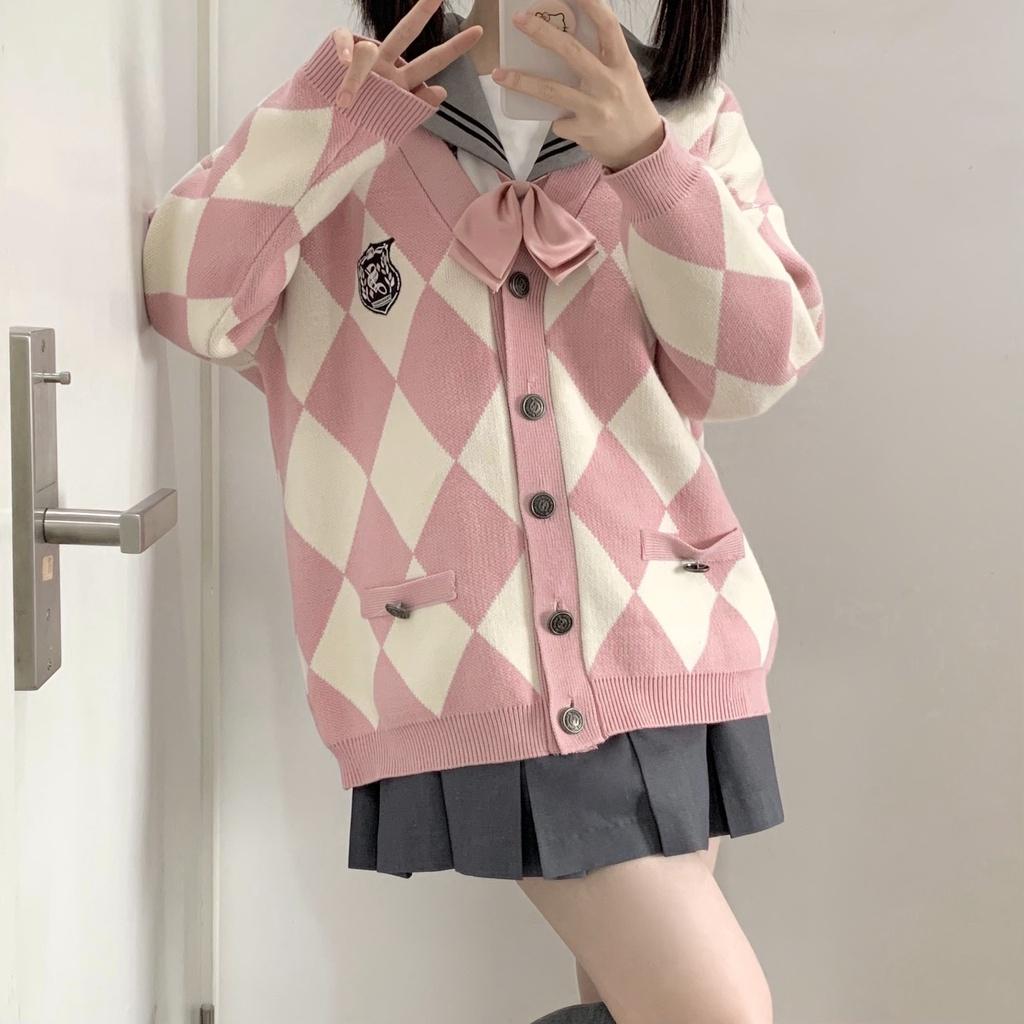 Áo khoác cardigan dệt kim họa tiết quả trám nữ sinh đại học Hadu shop