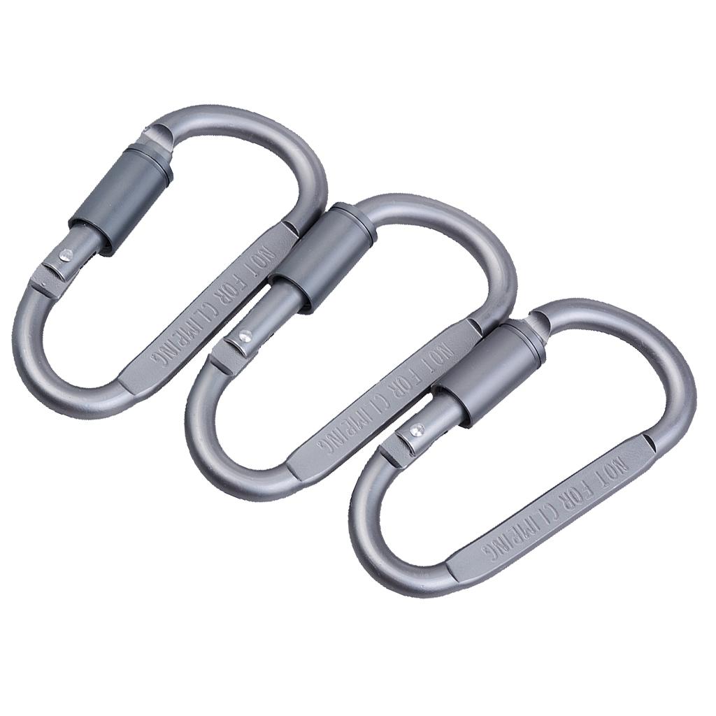 3pcs Tin Alloy D Type Carabiner Keychain Buckle Screw Locking Hook Outdoors