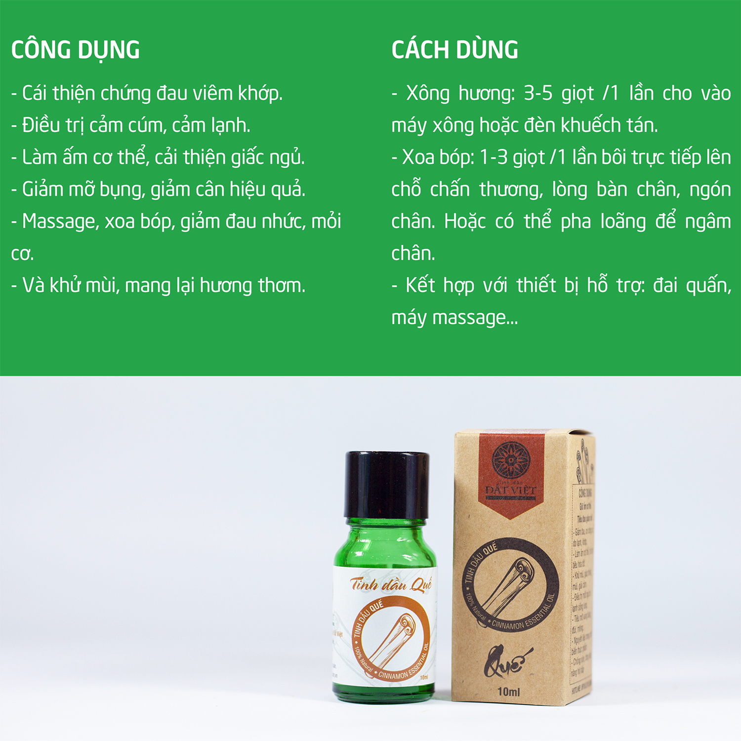 Combo Tinh Dầu Đất Việt: Đèn Và Quế 10ml (Phấn chấn tinh thần/ Ngủ ngon và sâu giấc)