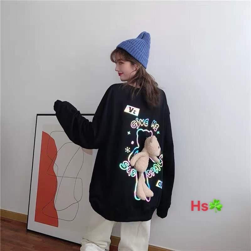 Áo sweater oversize - tặng gấu bông đính kèm có thể tháo rời - nhiều màu