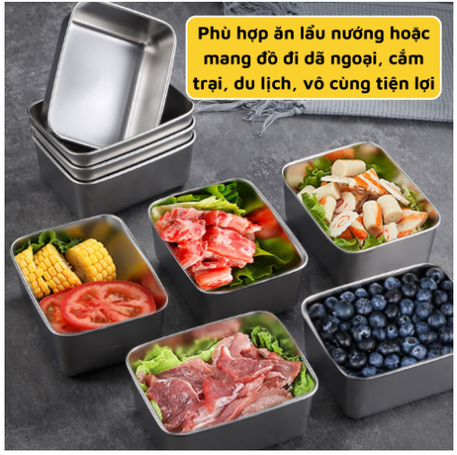 Hộp đựng thực phẩm inox nắp nhựa, khay đưng thức ăn chất liệu inox cao cấp, gọn nhẹ sáng bóng, dễ vệ sinh GD753-HopInox