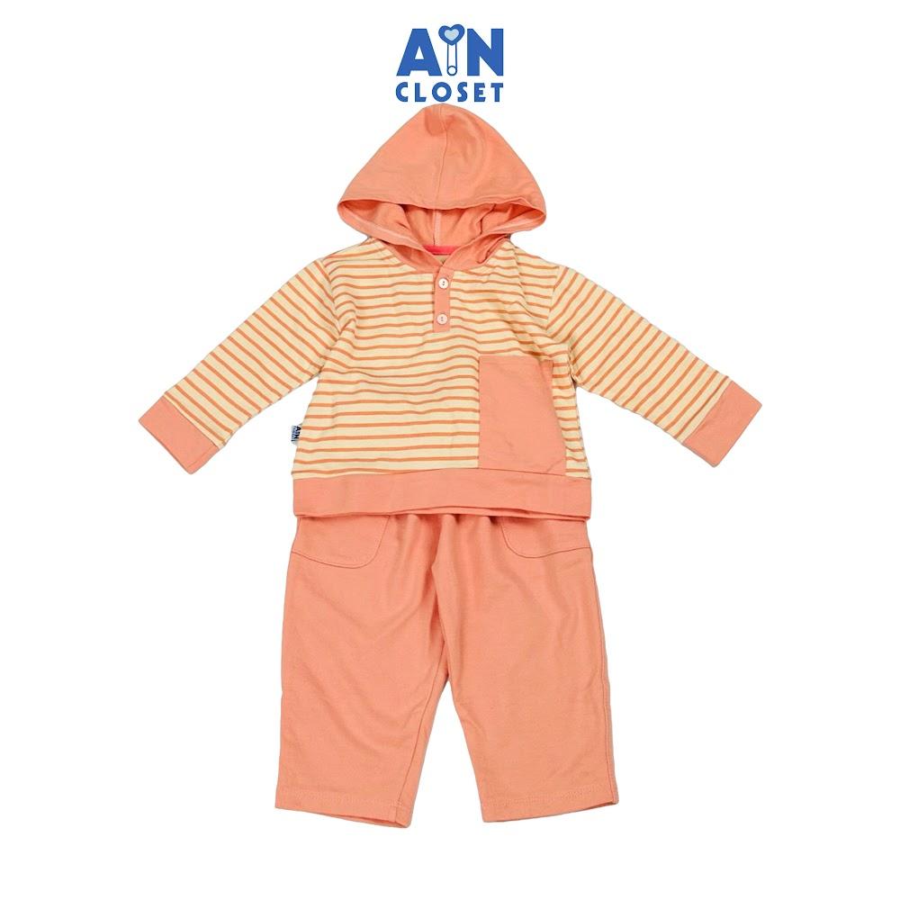 Bộ quần áo Dài có nón unisex cho bé hoạ tiết Kẻ Hồng thun da cá - AICDBGJH0LYP - AIN Closet