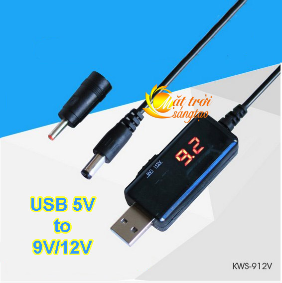 Cáp chuyển đổi điện áp từ cổng USB 5V sang 9V/12V (2in1 màn hình LED)